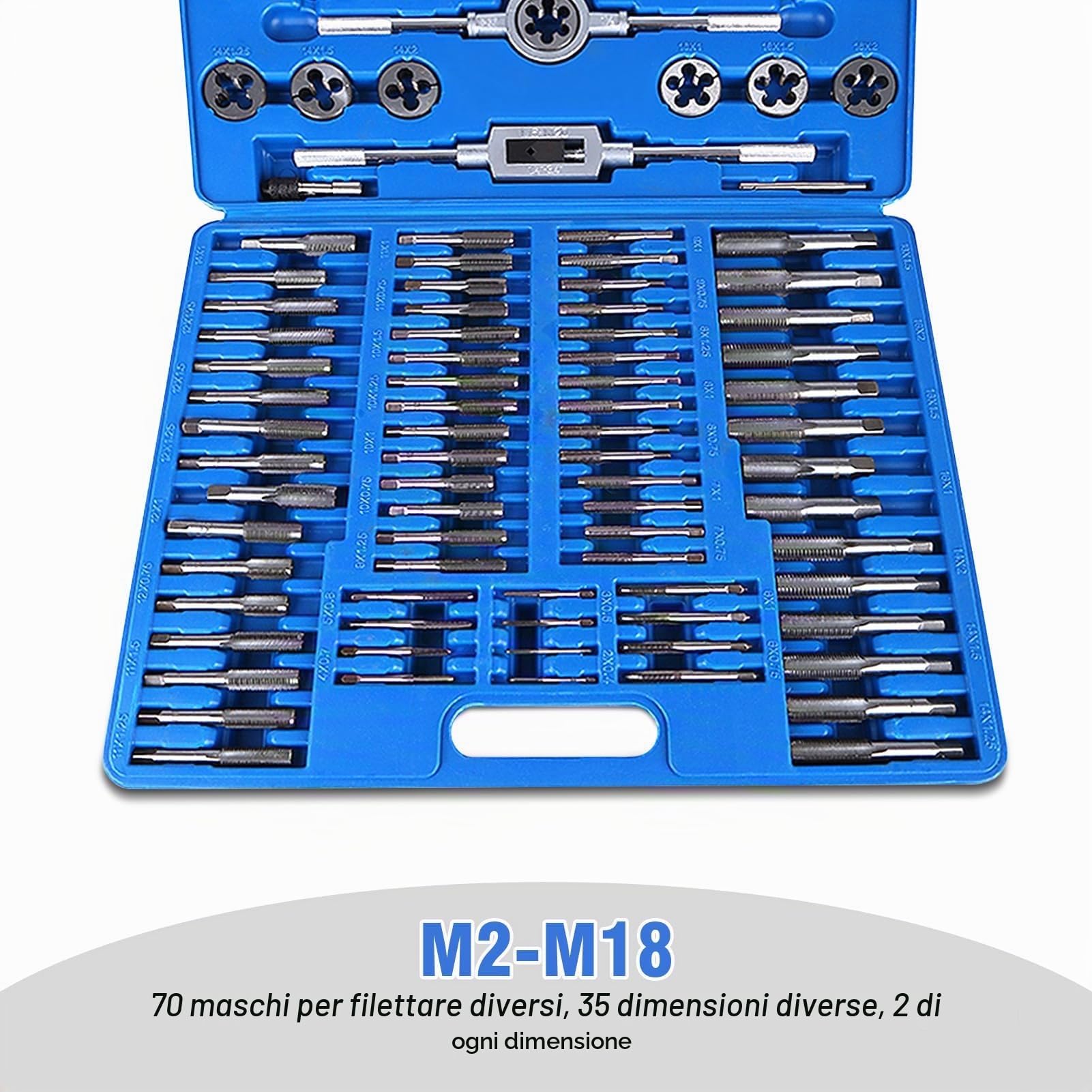Set di 110 Filiere Maschio e Filiera Matrici M2-M18, Set Maschi e Filiere in Acciaio al Tungsteno Maschi e Filiere con chiave inglese
