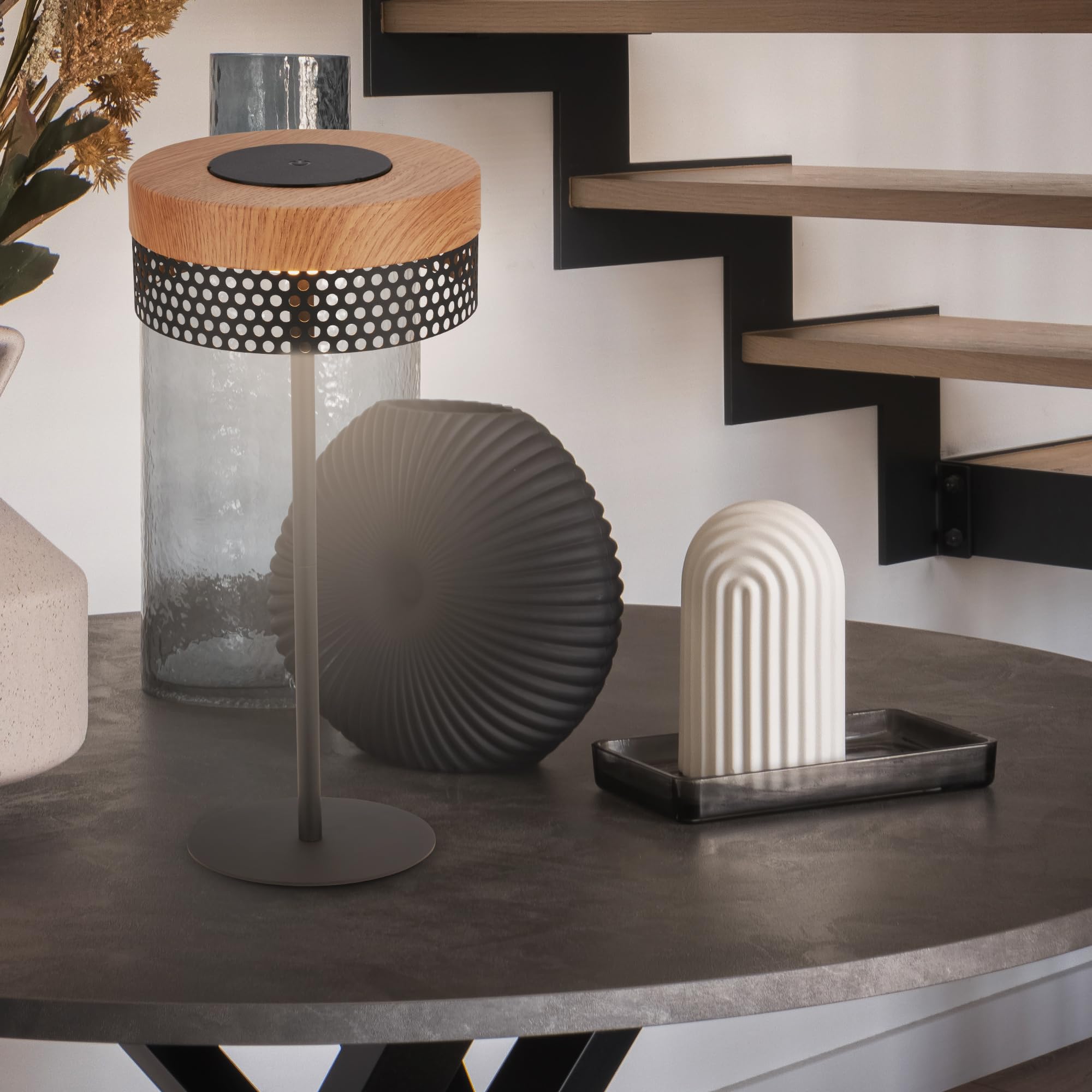 BRILONER - Lampe de table sans fil LED IP44 avec touch, à intensité variable, batterie remplaçable, lampe de chevet sans fil, lampe de salon à poser, 16x35 cm, noir bois