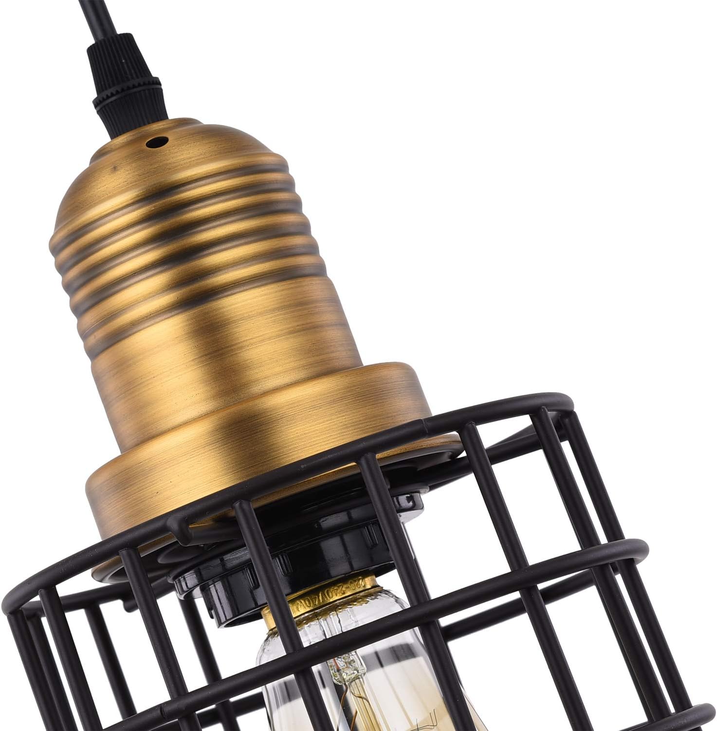 Pauwer Industrial Metal Wire Cage Pendant Light Plug in Ceiling Hanging Light Fixtures Vintage Edison Swag Light with On Off Switch Cord (Black)