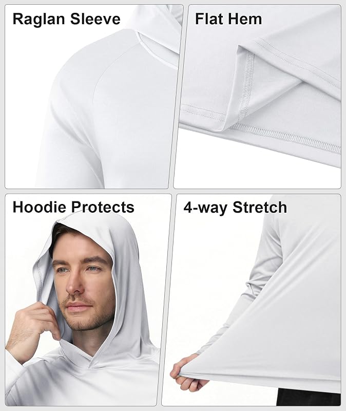 Hooded Sun Shirts for Men Athletic Hoodies UPF 50+ Long Sleeve Shirt 5 Pack Lightweight Fast Dry UV Protection Shirts image 6