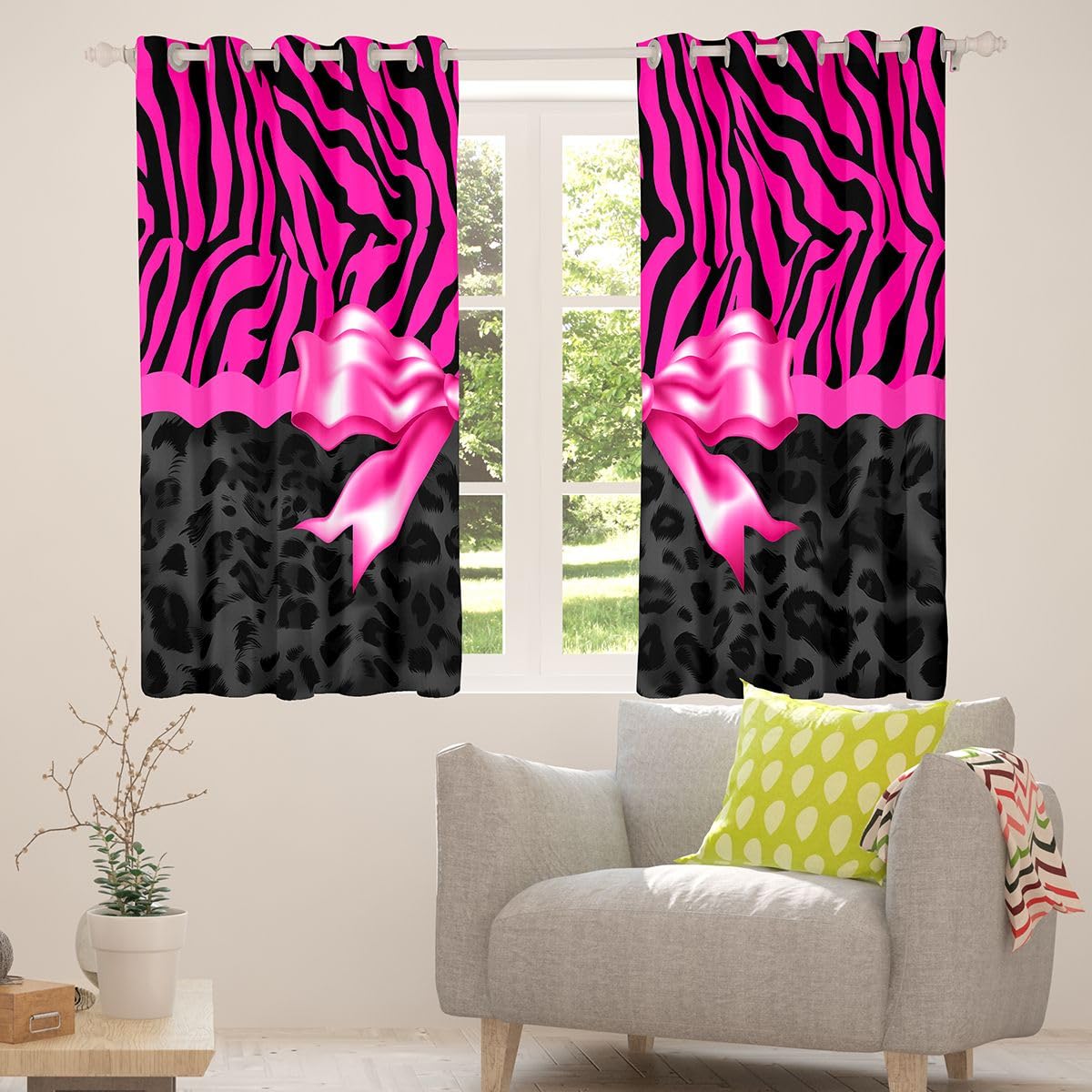 Loussiesd Zebra Leopard - Trattamenti per finestre, 2 pannelli W46*L54