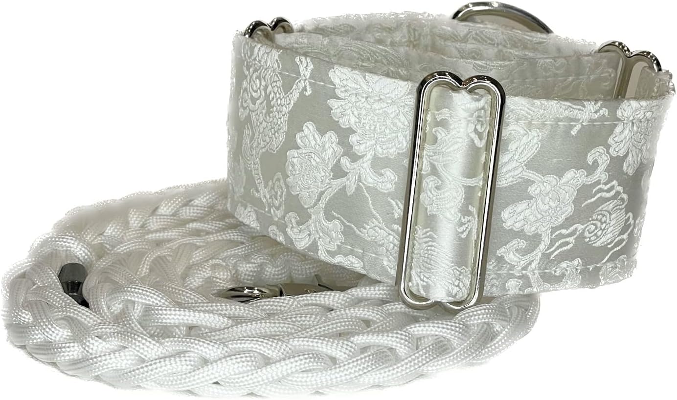 Extra Soft Martingale Dog Collar and Leash Set for Greyhound Saluki Whippet and Other Breeds with Similar Neck 2'' Wide (M 11''-14'' and Leash Set), White