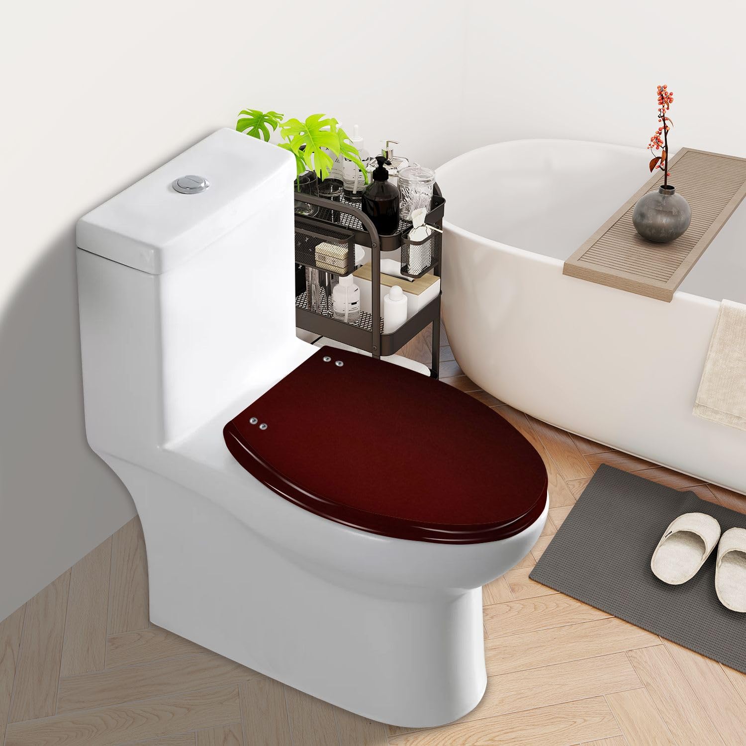Elongated Toilet Seat Bright maroon colored cracked effect wall texture Resin Toilet Seat Slow Quiet Close with Quick-Release Hinges Toilet Seat with Cover Easy to Clean Install