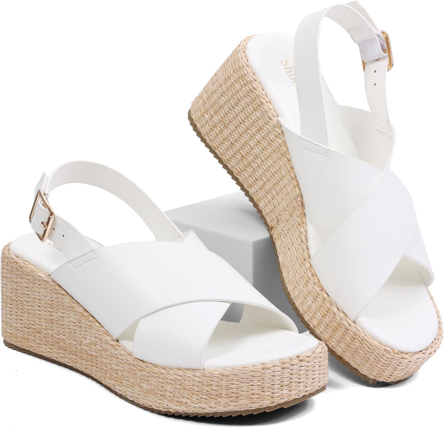 Shoe'N Tale Women's Wedge Sandals with Open Toe Espadrille Heels Dressy Buckle Ankle Strap Platform Sandal Heels - Image 4
