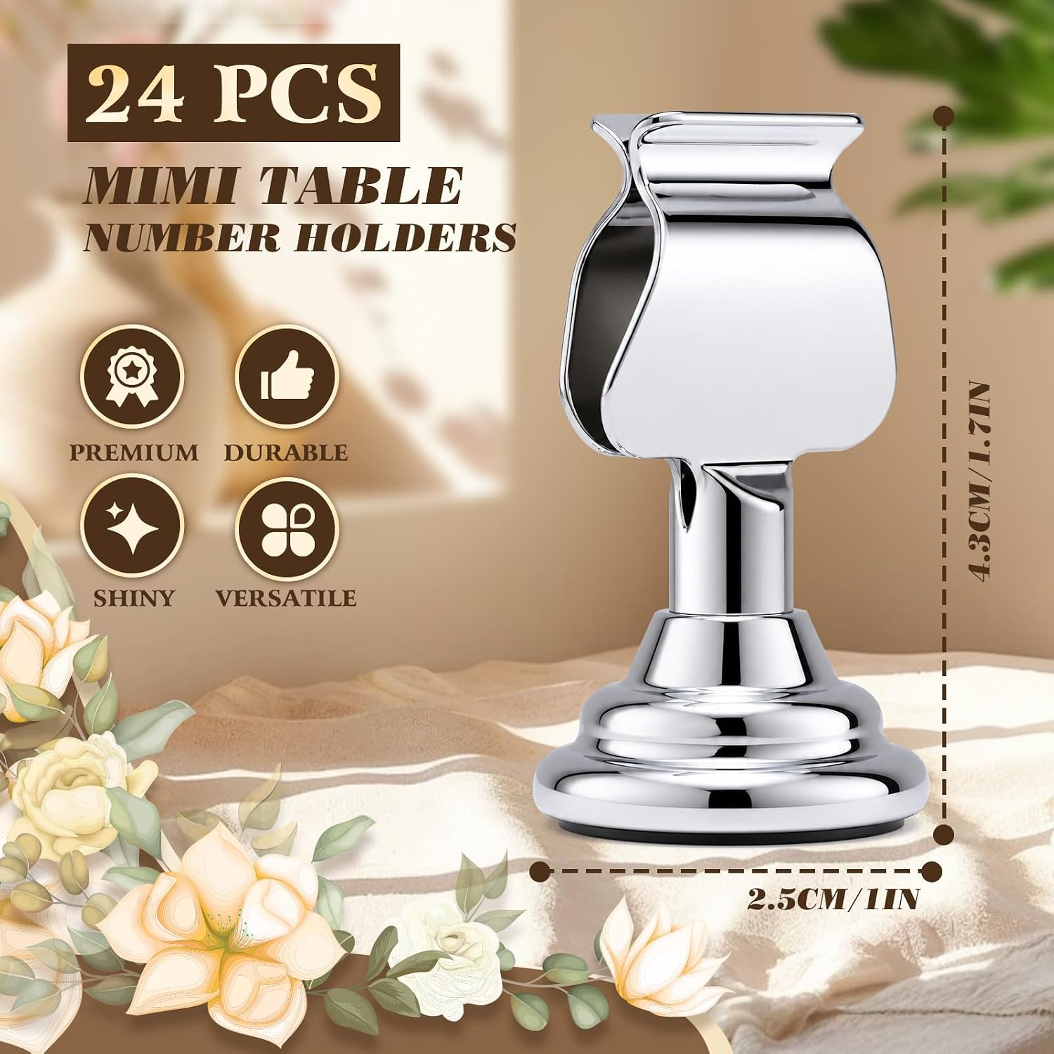 24 Pcs Silver Table Number Holders, 1.7 inch Metallic Silver Mini Table Number Clips, Place Card Holders, Bulk Harp Clip-on Table Card Holder for Weddings, Restaurants, Birthdays, Photos, Notes, etc