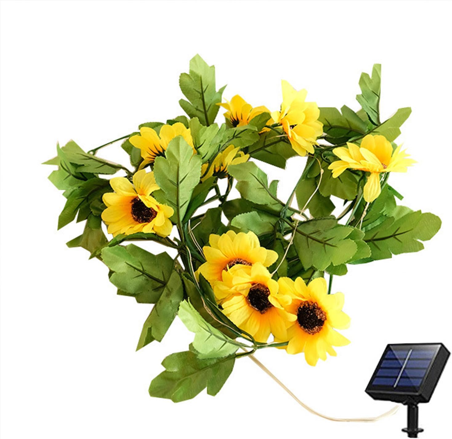 Solar Sunflower String Lights Outdoor Waterproof, 16FT 50LED Artificial Flower Fairy String Lights Sunflower Garland with Lights for Garden Patio Fence Yard, Yellow