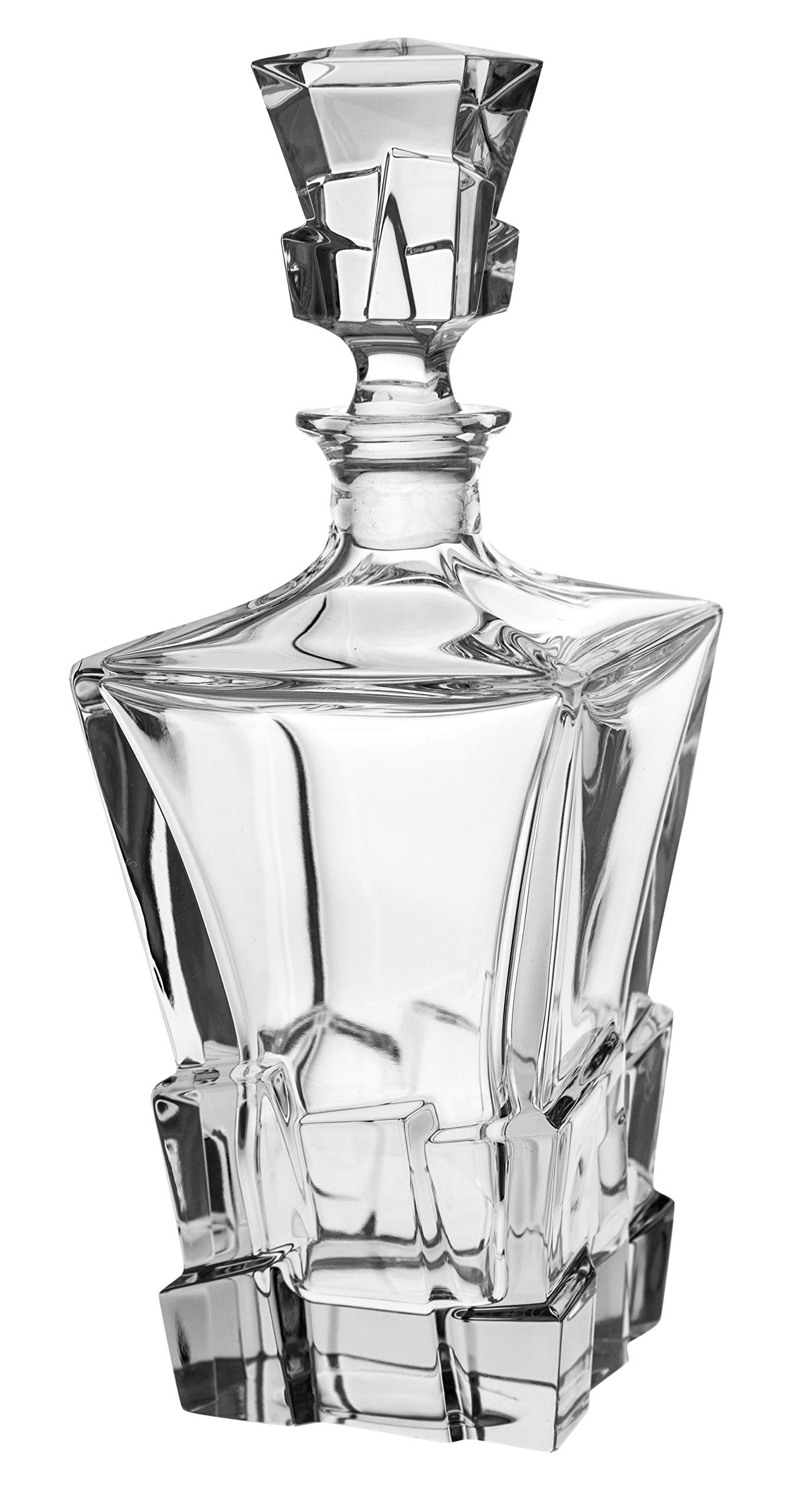 Barski - European Quality - Crystal - Square Shaped - Whiskey/Liquor Decanter - 28 Oz. - With Ice Cube Design - Made In Europe