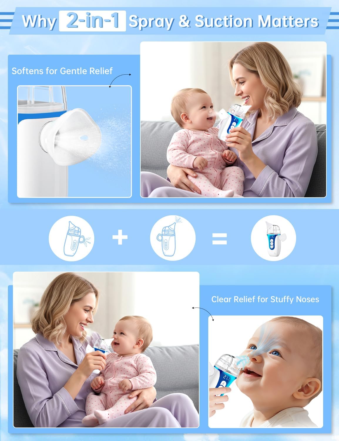 Nasal Aspirator for Baby,2-in-1 Smart Electric Nose Sucker, 2026 Upgraded with AI Anti-Backflow Protection,70Kpa Hospital-Grade Suction,15ml Large Capacity,5 Levels,Ultra-Quiet with Music-Dark Blue