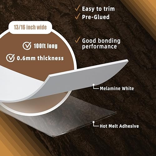 Miniatura 47 de GSCIT Club Bandas de borde de melamina, 7/8 pulgadas x 25 pies, bandas de borde blanco con adhesivo termofusible previamente pegado para gabinete