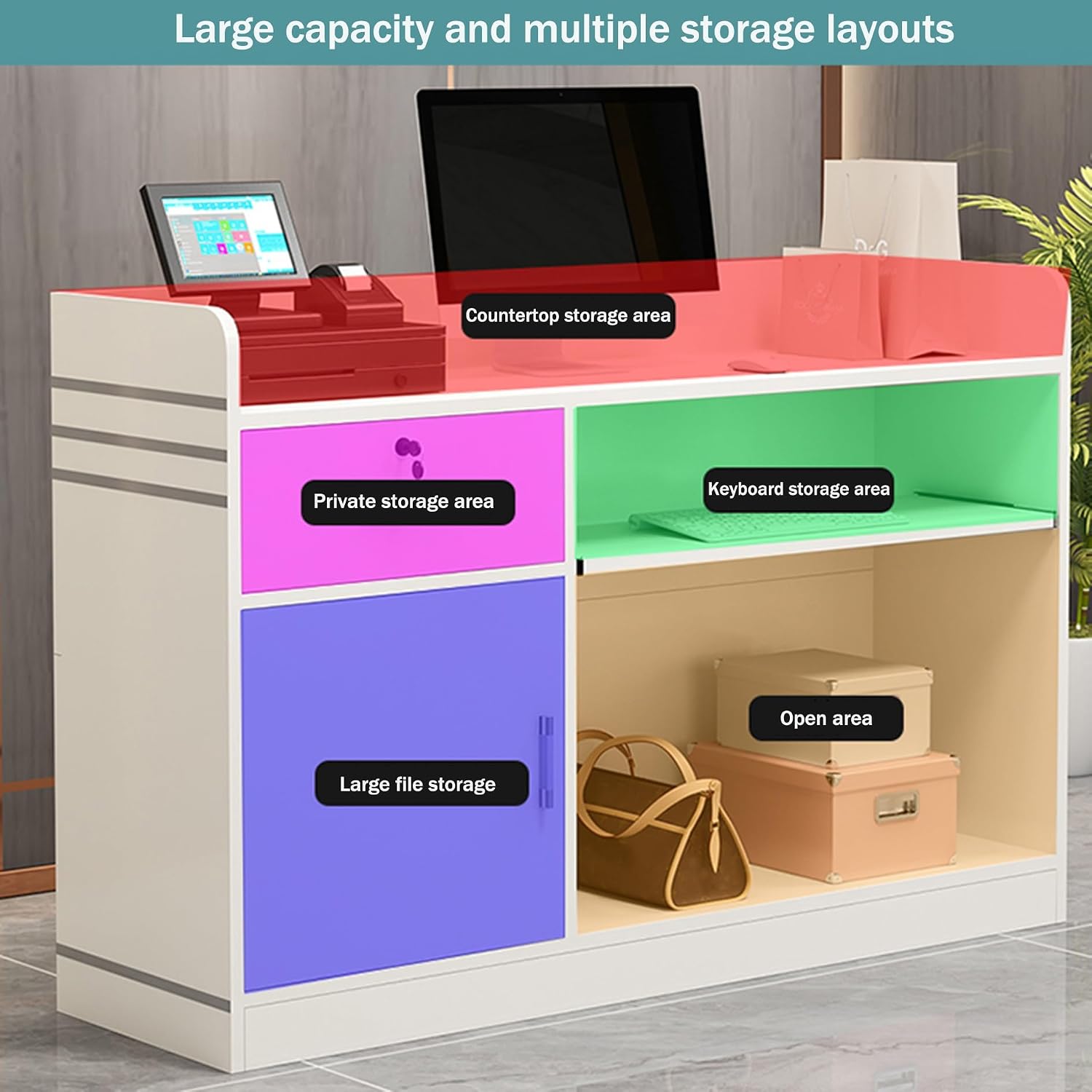 Reception Desk with Counter, Large Front Counter Table, Modern Retail Counter Checkout with Lockable Drawers, Receptionist Desk, Secretary Desk, Bar Table, for Salon Reception Room Office Clinic(Light