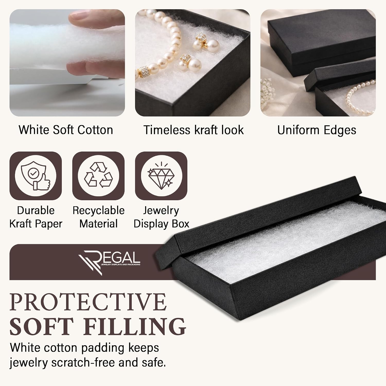 10 Pack Cotton Filled Matte Black Color Jewelry Gift and Retail Boxes 5.25 X 3.75 X 1 Inch Size by R J Displays