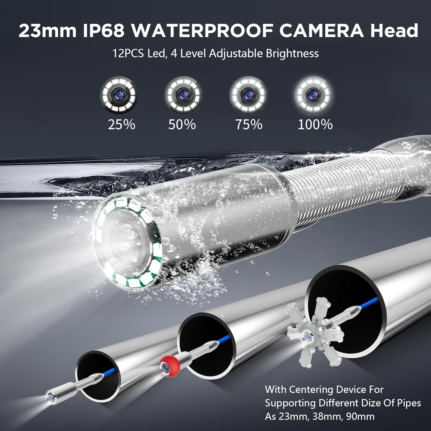Sewer Camera, Self-Leveling Drain Camera with 7mm Thicker Cable, 100ft/30M Range, 9" 1080P HD Monitor, IP68 Waterproof for Pipe Inspection, DVR Snake Cam with Distance Counter & 32GB Card
