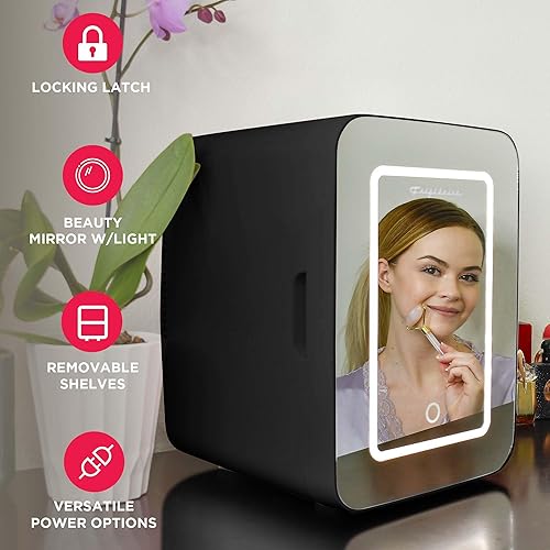 Miniatura 3 de FRIGIDAIRE EFMIS170-BLACK - Minirefrigerador portátil compacto con espejo con iluminación personal, 2.6 galones de capacidad, 15 latas, 100% libre