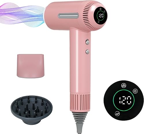 Secador de pelo, 7 temperaturas y 31 modos. Control inteligente de temperatura, pantalla LCD, modo de autolimpieza, modo de cuidado facial. Secador
