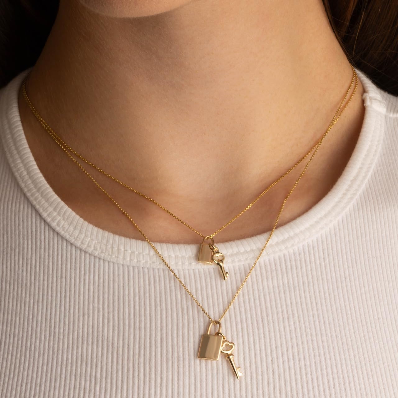 Claddagh Gold 14K Lock & Key Charm Pendant Necklace (Small/Large) - Image 2