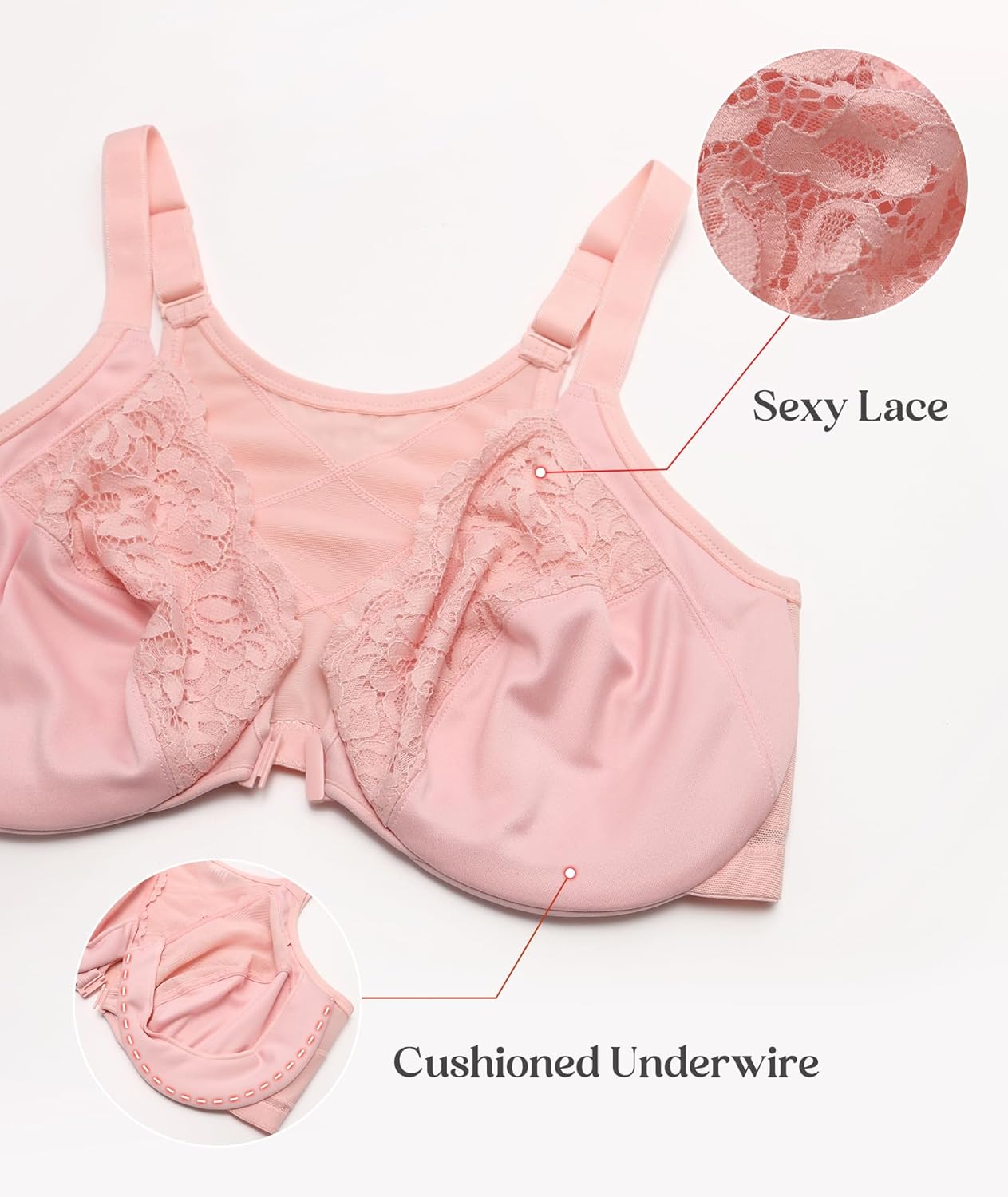 Lemorosy Women's Full Figure Plus Size Front Closure Posture Back Unpadded Underwire Everyday Bra - Image 5