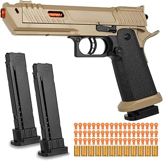 Soft Bullet Toy Gun Shell Ejecting with 120 Bullets, Rapid-fire Realistic Toy Gun for Boys, Shooting Game Toy Pistol Model Gun, Christmas Birthday Gifts for Boys Girls Age 6+ (Sand)