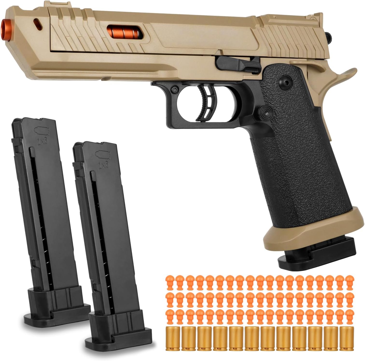 Soft Bullet Toy Gun Shell Ejecting with 120 Bullets, Rapid-fire Realistic Toy Gun for Boys, Shooting Game Toy Pistol Model Gun, Christmas Birthday Gifts for Boys Girls Age 6+ (Sand)