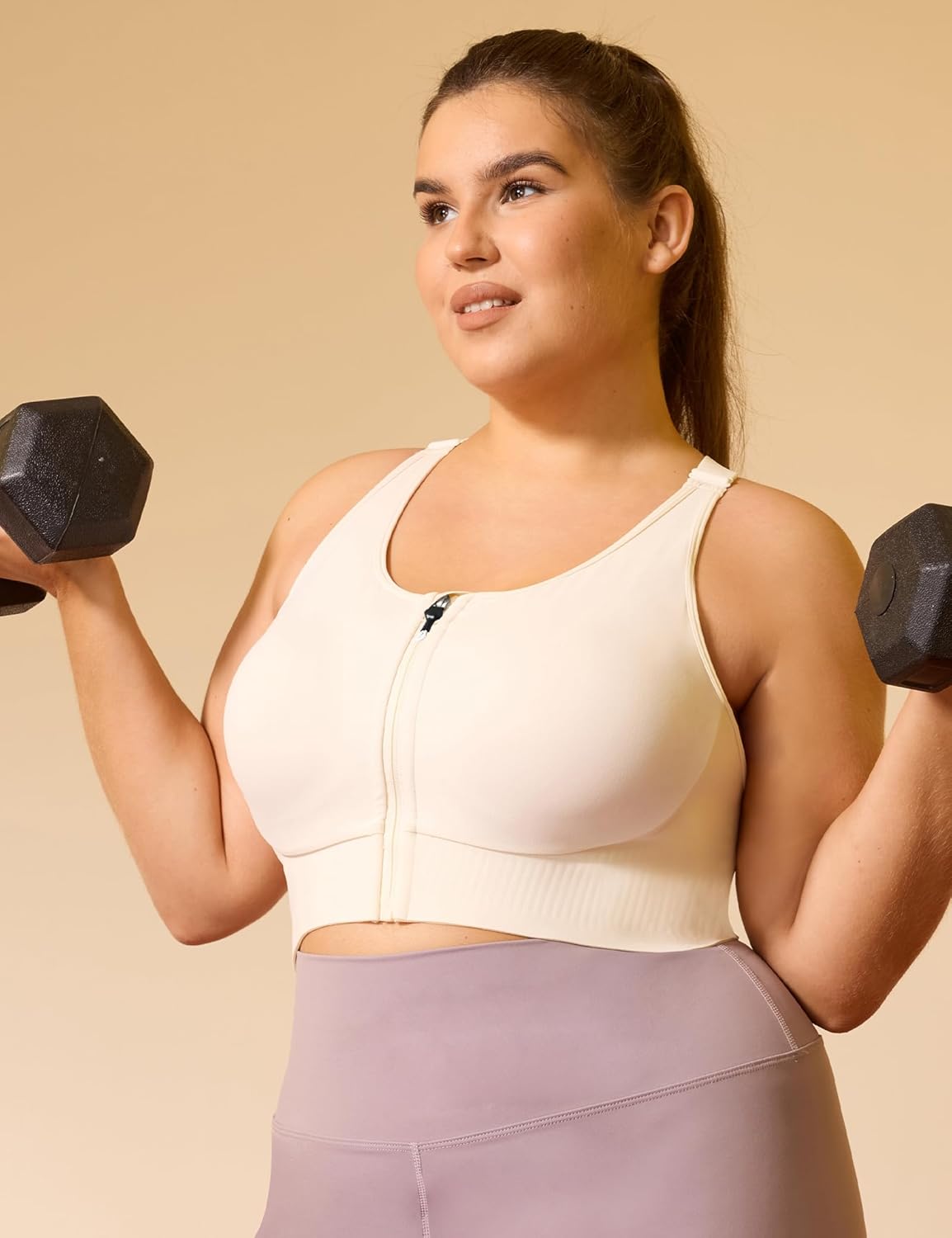 Cordaw Front Zipper Plus Size Sports Bra for Women, High Impact Racerback with Fixed Cup for Running Gym