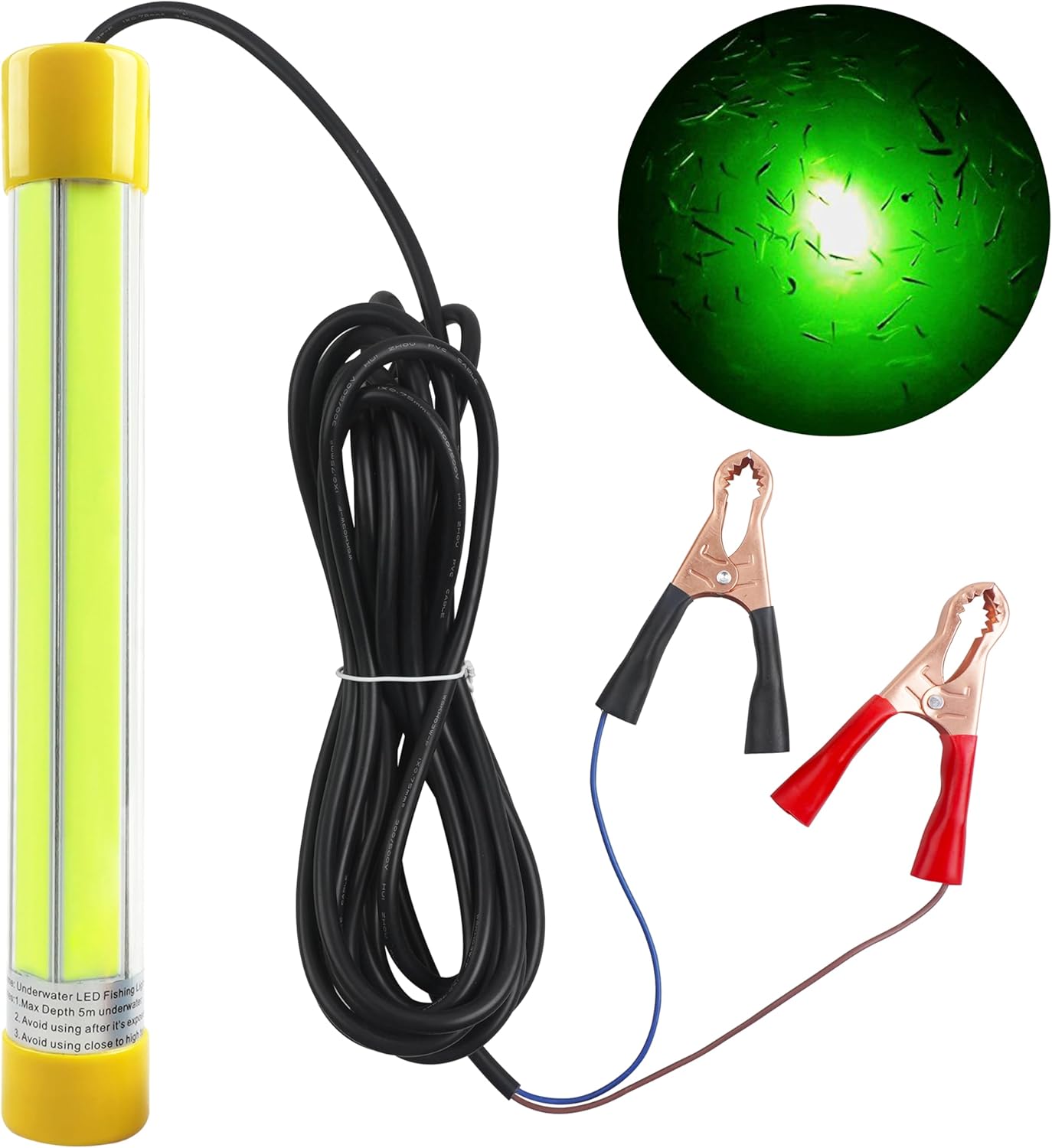 12V 50W Green LED Underwater Fishing Light, 30000 Lumens IP68 Waterproof Submersible Fish Finder Attractor Deep Drop Light for Night Boat Ice Fishing