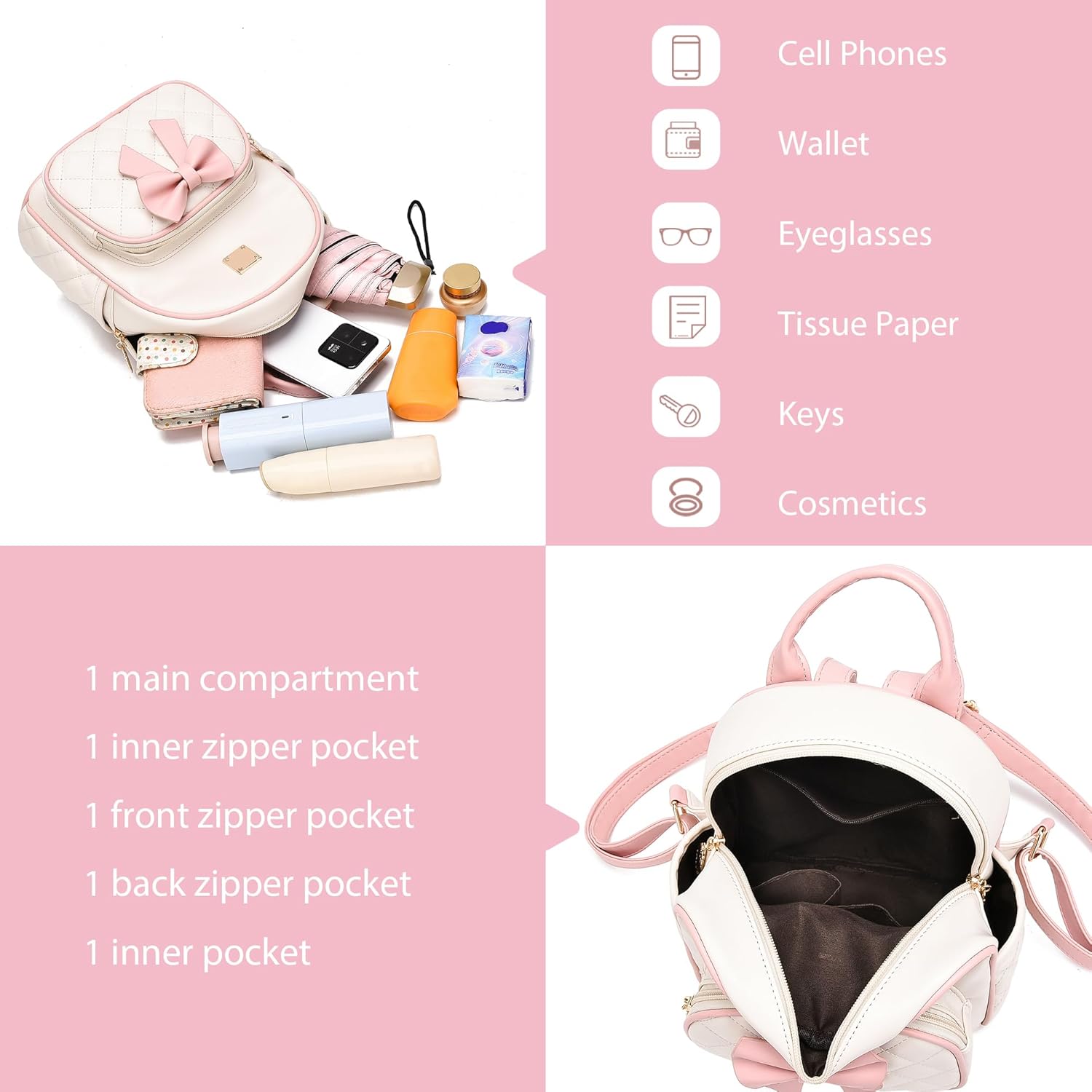 Mini Backpack for Girls Cute Bow Backpack Leather Small Backpack Purse for Women Teen Girl Gifts Trendy Stuff for Kids Pink - Image 5