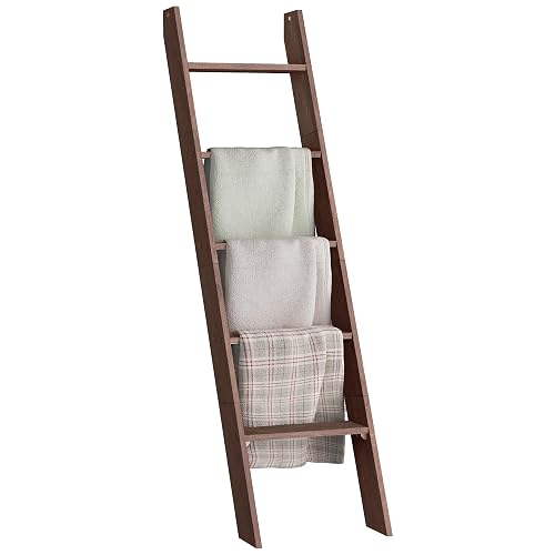 VASAGLE Blanket Ladder Decorative Farmhouse for The Living Room, 5-Tier Ladder Shelf, Ladder Rack for Storage and Decor, Maroon Brown ULLS018T51
