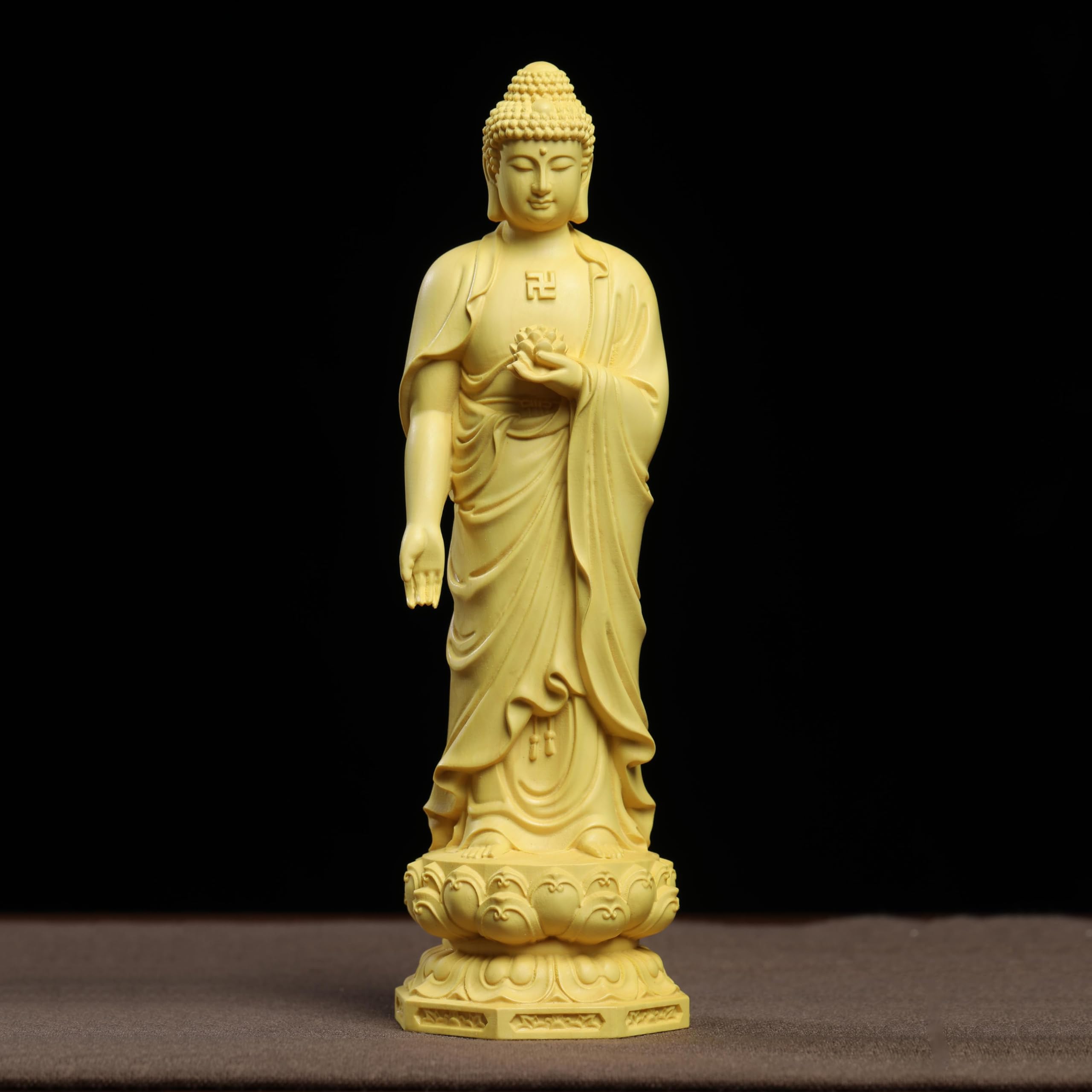 観音像　木製　仏像　黄楊木 Amazon｜柘植・ツゲ（黄楊）木彫西方三聖仏像【 観音菩薩