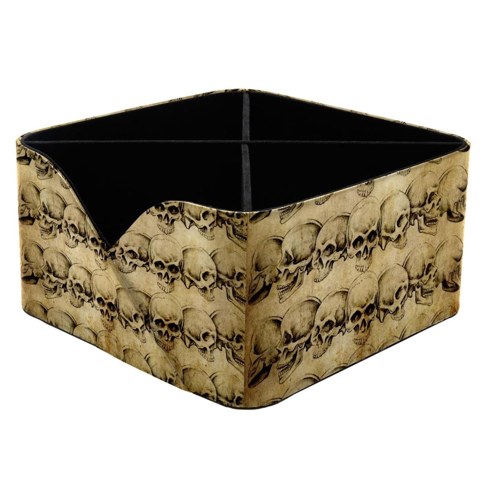 KengjuTesu Skulls Pattern Desktop Organizer Pen Holder, Rectangular Pencil Cup for Office, Study and Makeup Stations
