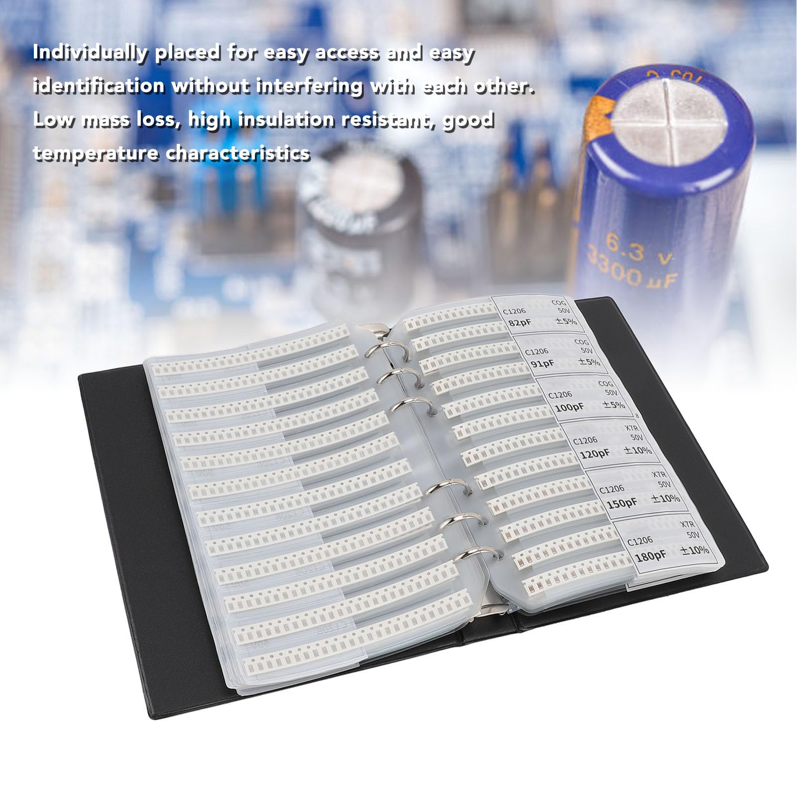 1pF-10uF 84 Valori (50 Pezzi/valore) Libro Campioni di Condensatori 1206, Cartella Assortimento Kit Condensatori SMD a Fogli Sfusi, Libro Campioni Combo SMD Libro Scatola