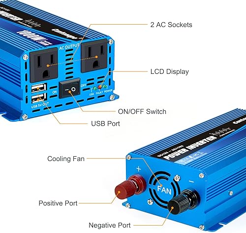Miniatura 6 de Inversor de corriente de onda sinusoidal pura de 2000 W, convertidor de corriente de 12 V CC a 110 V/120 V CA, 3 salidas de CA, inversor