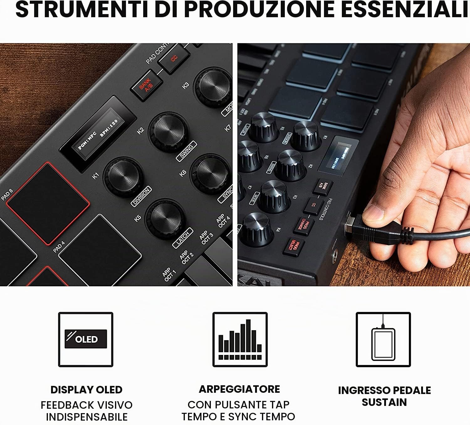 AKAI Professional MPK Mini MK3 Black + M-Audio HDH40 – Tastiera MIDI Controller USB a 25 Note con 8 Drum Pad, 8 Manopole e Software + Cuffie Over Ear Chiuse da Studio con Cavo da 2,7 m