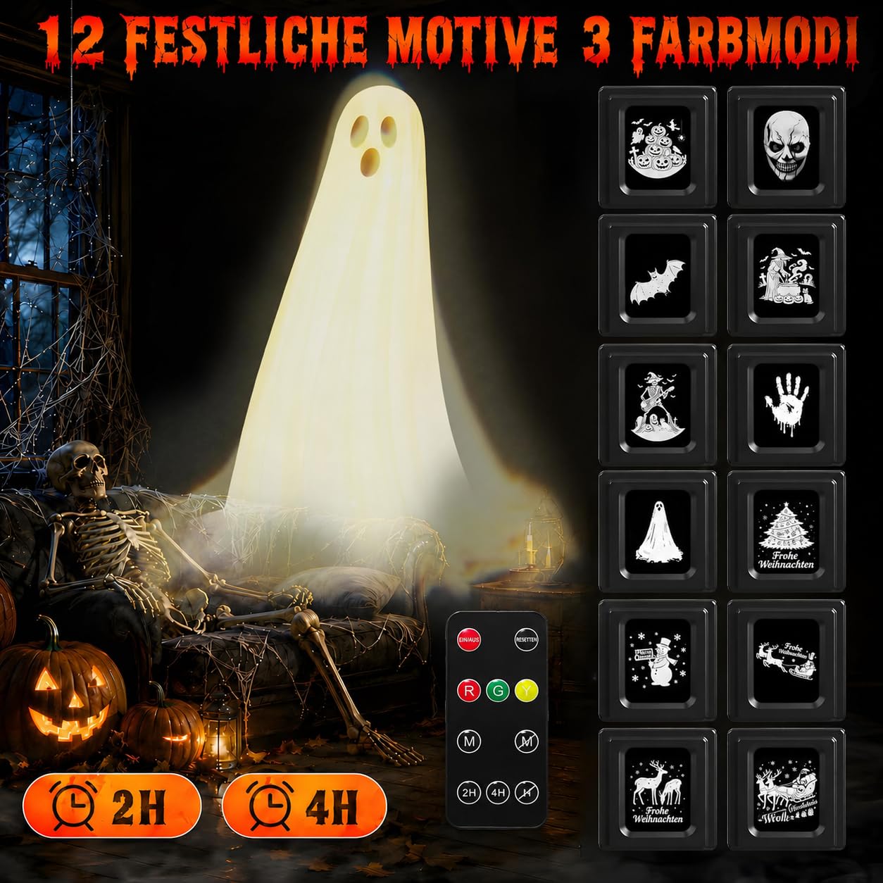 Weihnachten Deko Outdoor Innen, 3D Dynamische Halloween Projektor