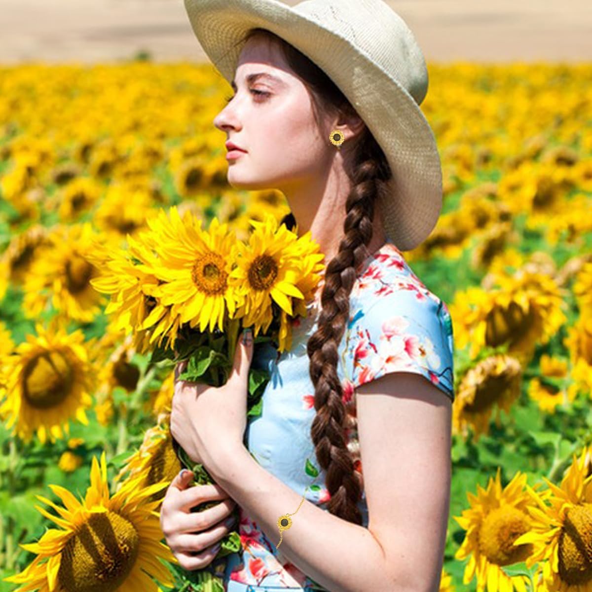 ORANGE FOREST Sunflower Bracelet for Women 925 Sterling Silver Gold Plated Adjustable Sunflower Bracelets Birthday Christmas Thanksgiving Day Jewelry Gifts for Women - Image 4