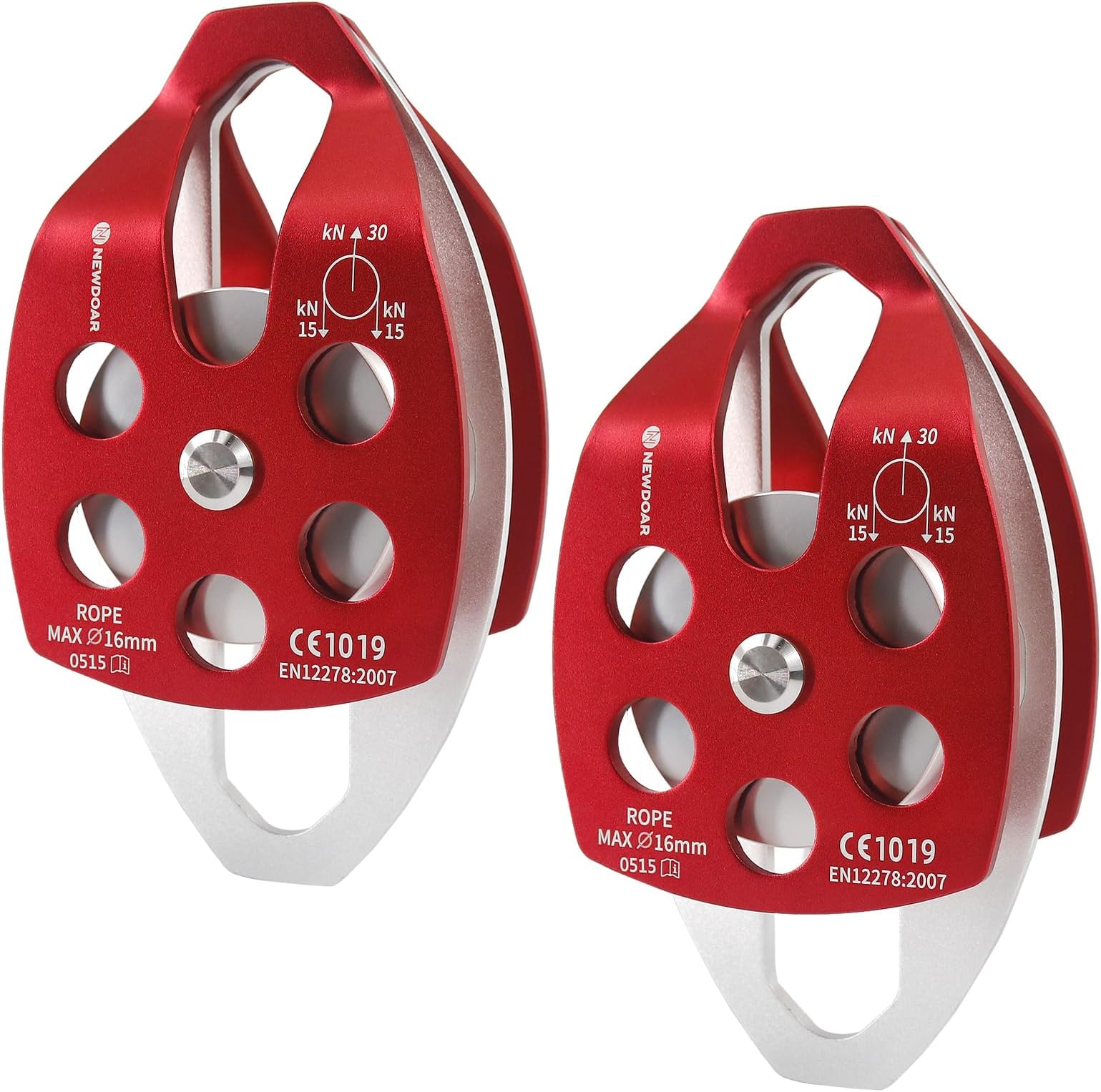 NewDoar 30KN Single/Double Pulley CE Certified Large Rescue Pulley for Diameter Max 16mm Rope Single/Double Sheave with Swing Plate for Rescue Hauling Arborist Tree Climbing