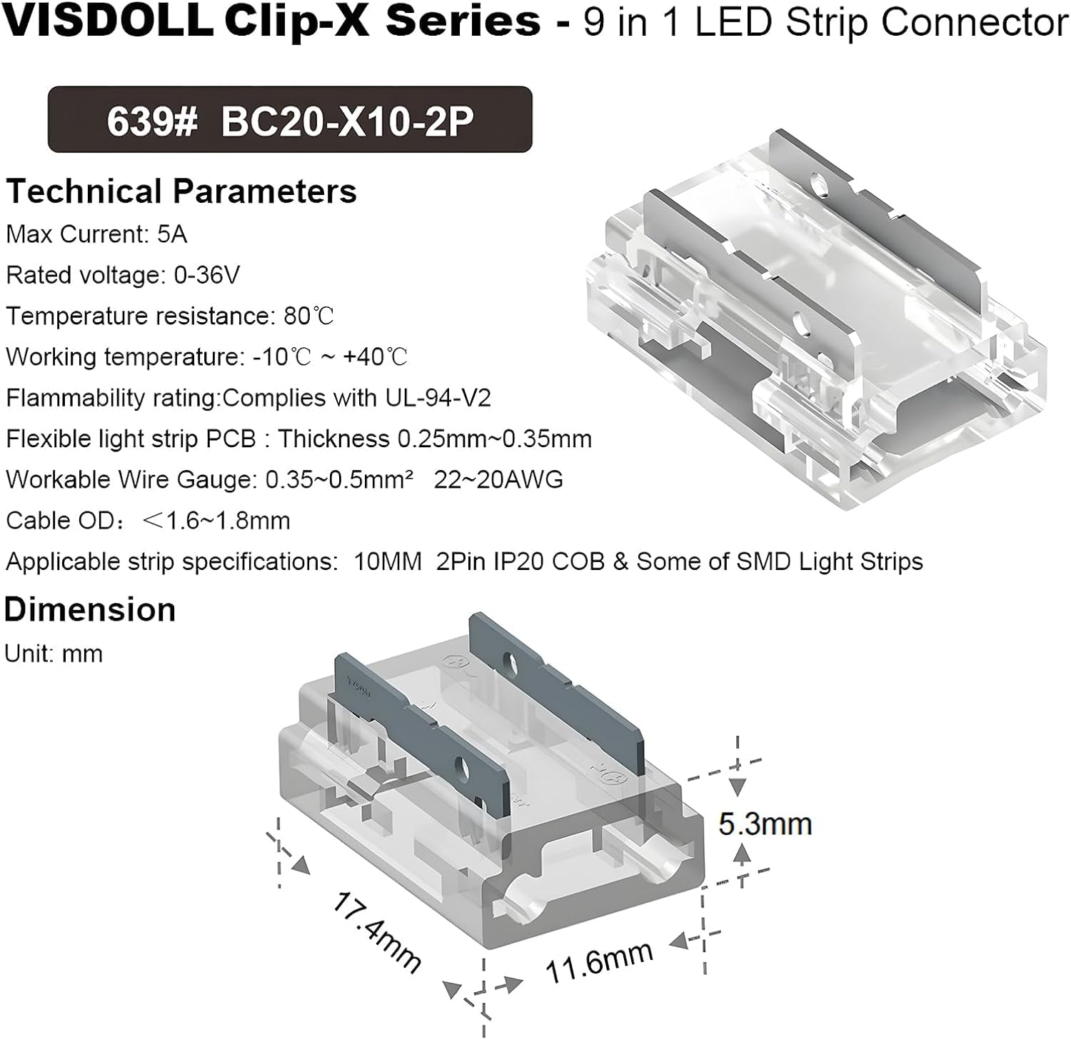10 L-Shaped 2-pin 10mm Seamless Clear connectors - Image 2