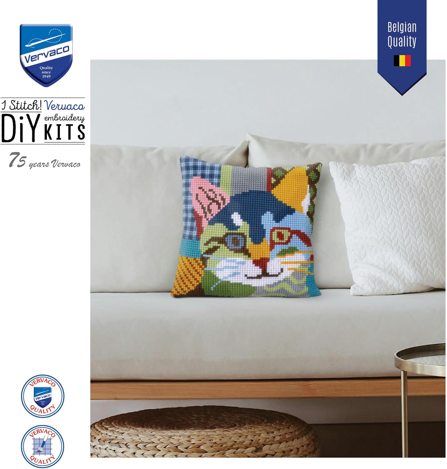 Vervaco Cross Stitch Cushion Kit Modern Cat 16" x 16"