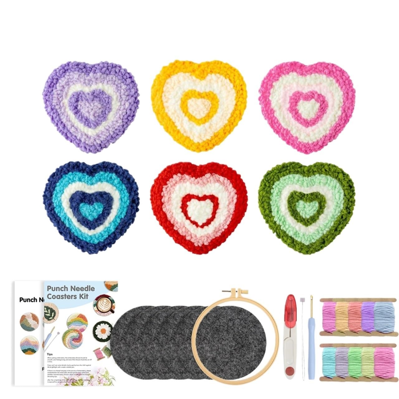 1set Punch Needle Set Coaster Cross Stitch Hand Tufted DIY Craft Arts Sewing for DIY(Color3)