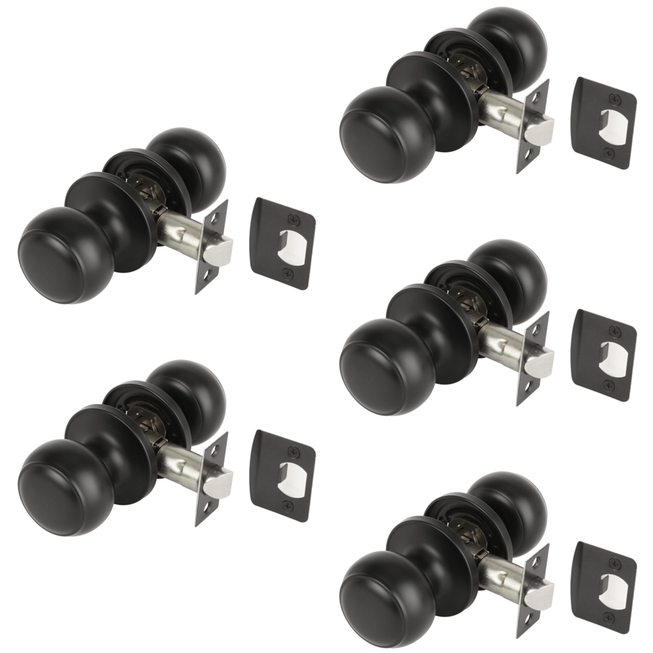 Hunta Black Matt Handlezone® 5 Sets Riva Passage Knobset, Non-Locking Interior Door Knobset, Adjustable 60-70Mm Latch –
