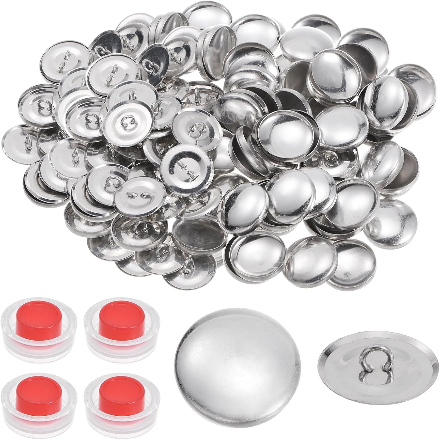 HARFINGTON 300 Sets Self Cover Button Kit 36L 0.9" 23mm with Wire Backs Aluminum Buttons to Cover Fabric Button Maker Covered Buttons Kit with 4 Tools for DIY Cloth Home Decor Sewing