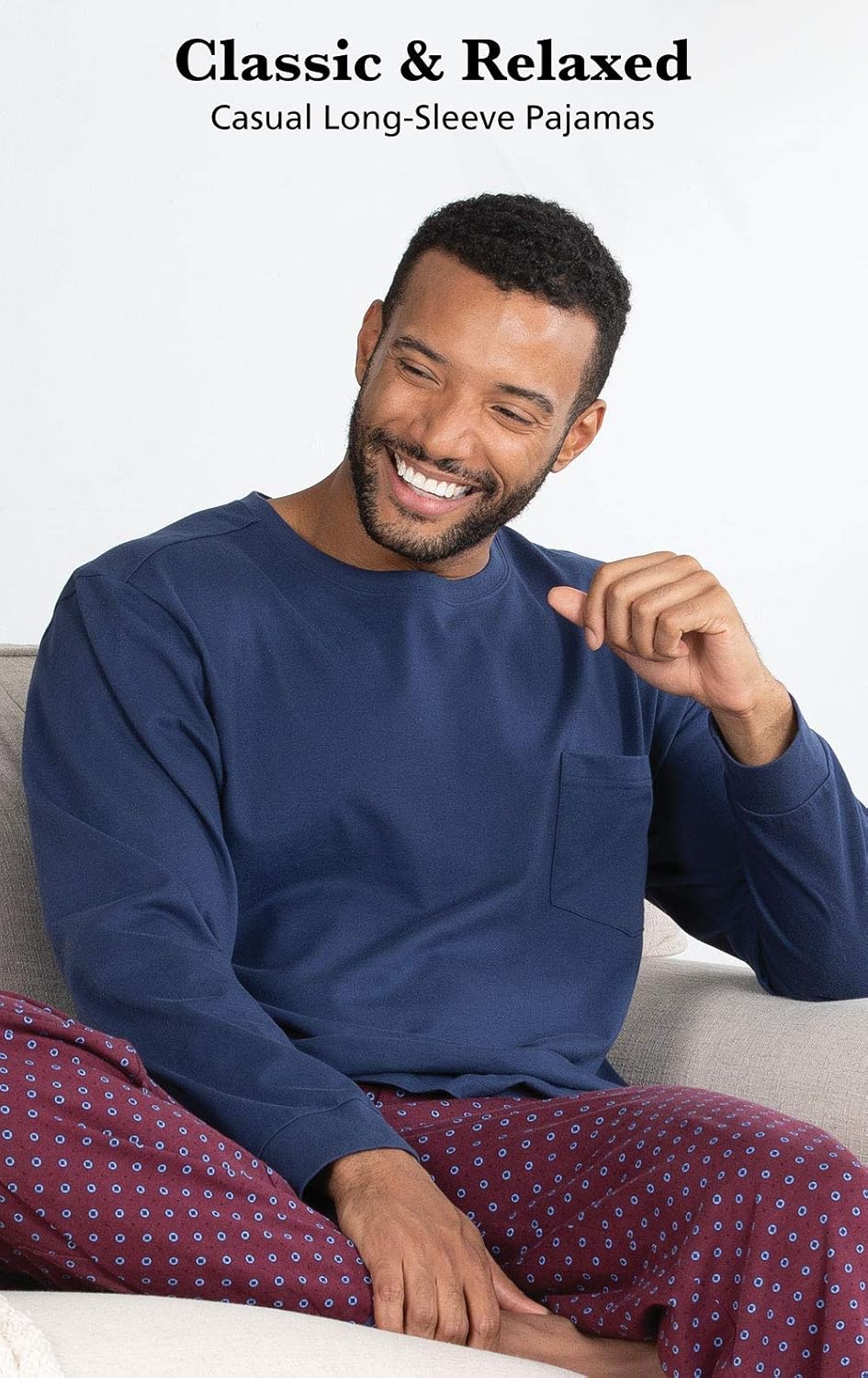 PajamaGram Men Pajamas Sets - Cozy 100% Cotton Pajamas for Men, Knit Long Sleeve Pajama Set for Men, Pijamas Para Hombres