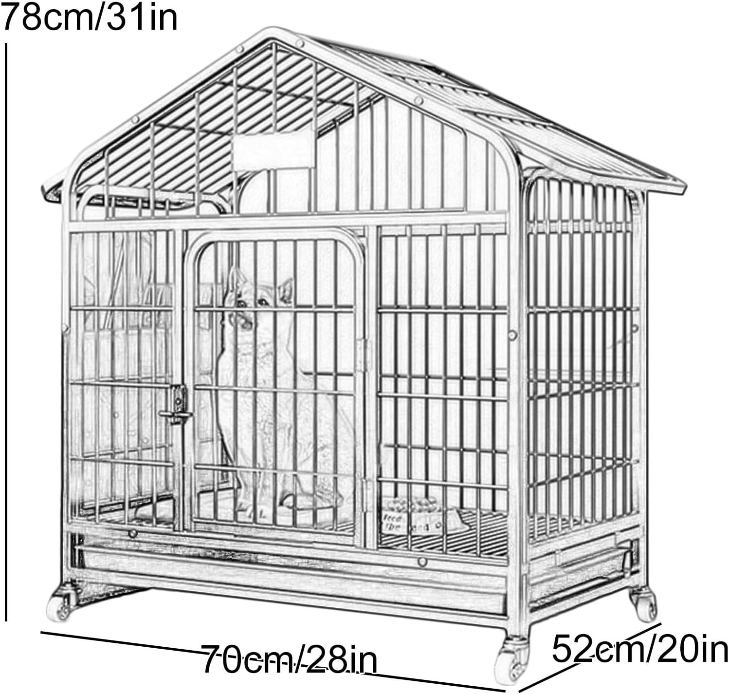 Indoor Enclosure, Dog Cage, Removable Wire Pet Cage, Large Single-Layer Crate, for Cat, Bunnies, Puppies(Black,70 * 52 * 78 cm/28 * 20 * 31 in)