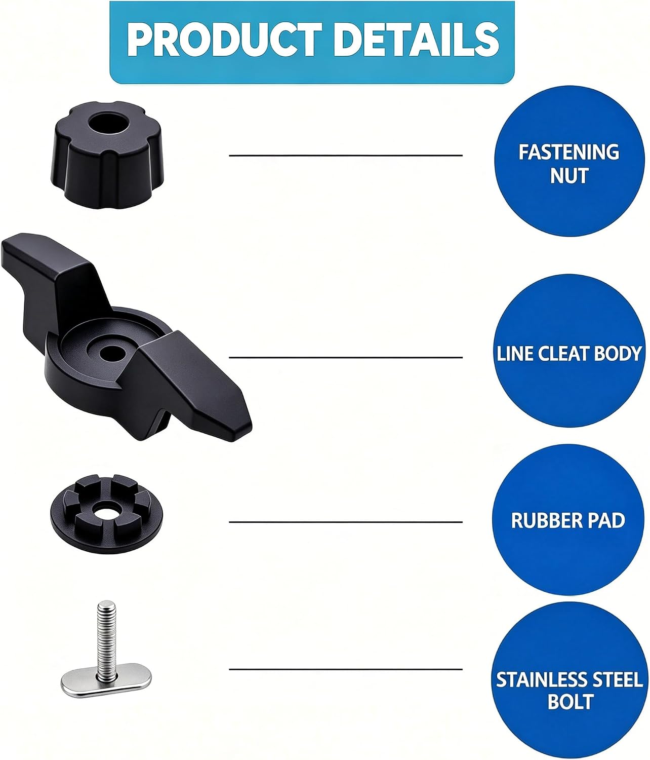 Kayak Track Mount Line Cleat (2 Pack) – Tool-Free Rail Mount Anchor Cleat, Non-Slip Kayak Accessories for Anchor Line