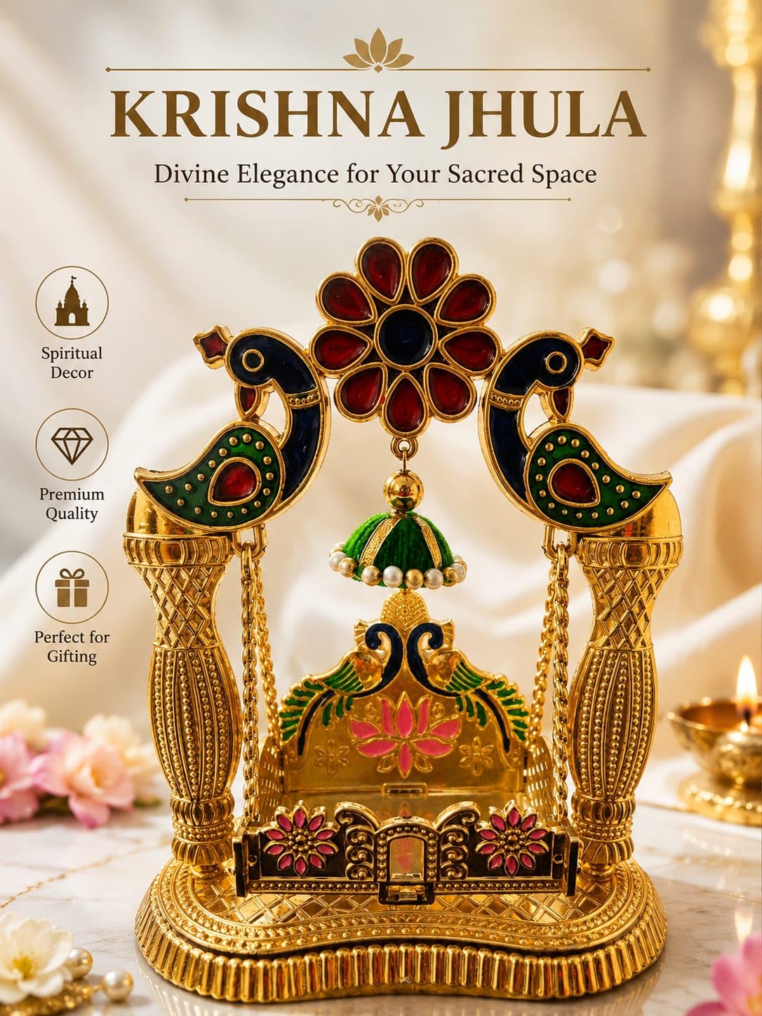 Golden Krishna Swing - Royal Jhula for Laddu Gopal -5 Golden Krishna Swing - Royal Jhula for Laddu Gopal -5
