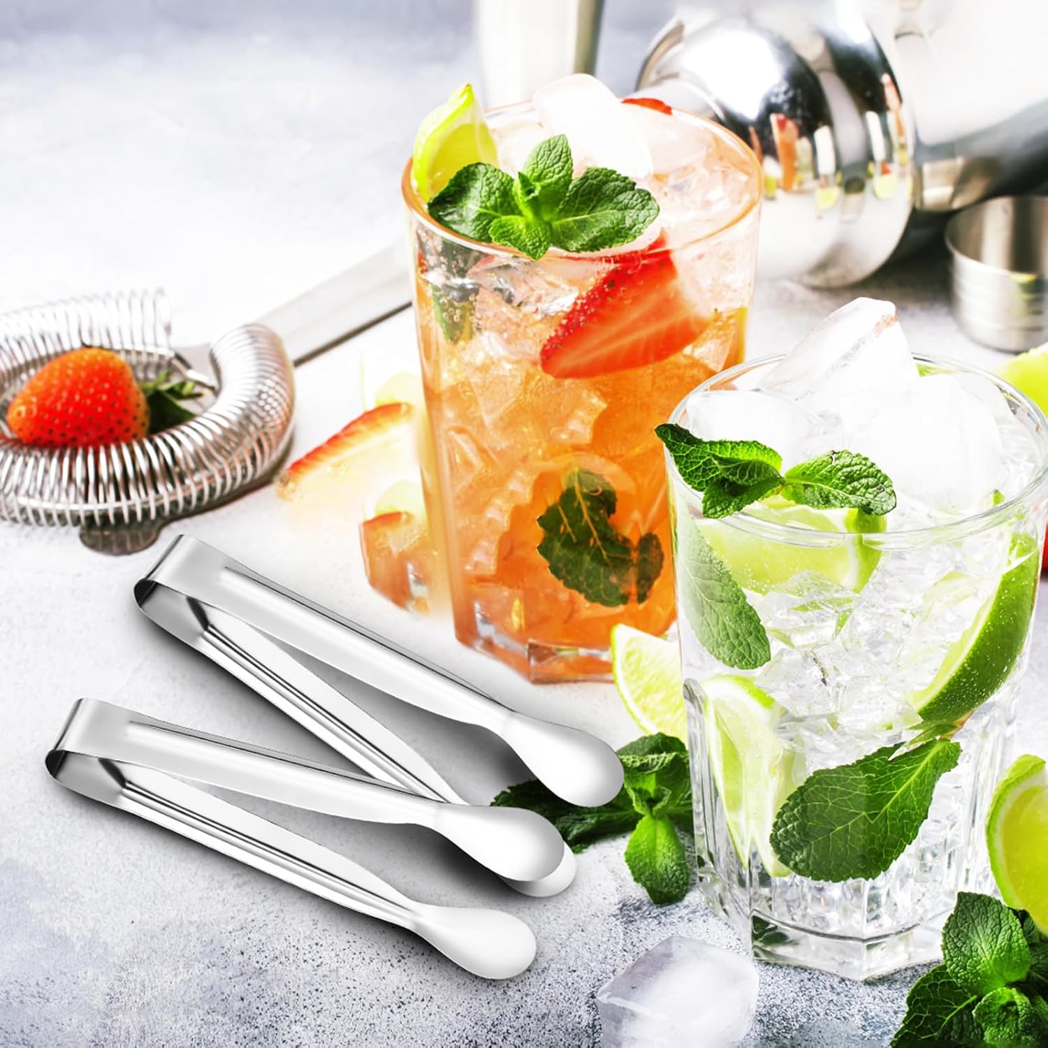 18 Pcs Mini Stainless Steel Serving Tongs, Polished Silver