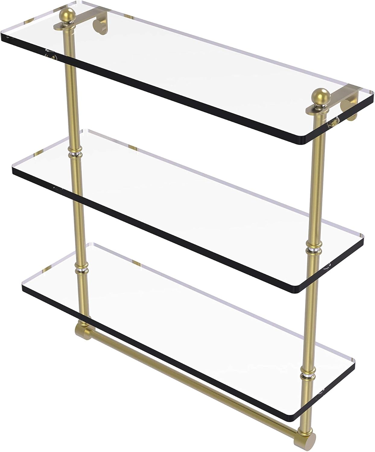 Allied Brass PR-5/16TB 16 Inch Triple Tiered Integrated Towel Bar Glass Shelf, Satin Brass
