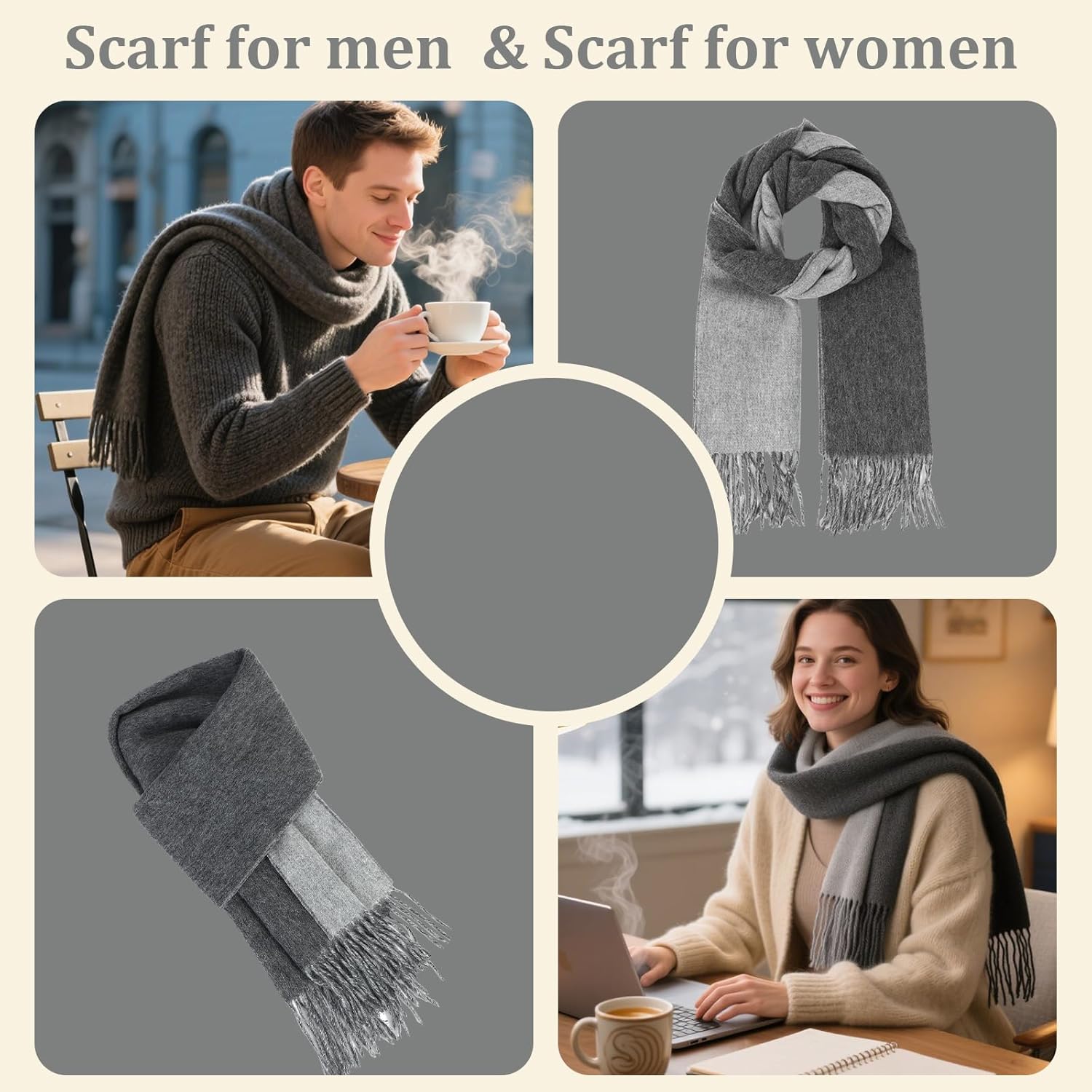 Lambs Wool Winter Scarf for Men Double-sided Women Wraps Fashion Cold Weather Scarves