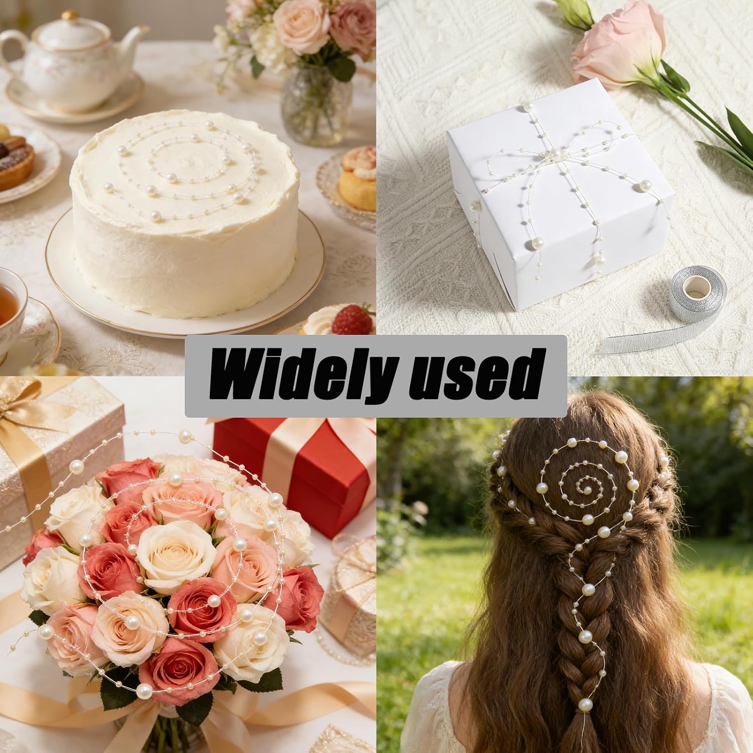 130 Feet Pearl Beads String Garland, Ivory PearlStrands Roll