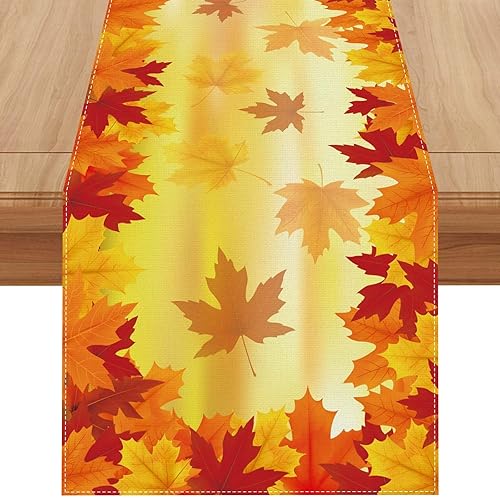 Camino de mesa de otoño de hojas de arce naranja de lino naranja de 108 pulgadas de largo, casa de campo, otoño, Acción de Gracias, hogar, cocina,