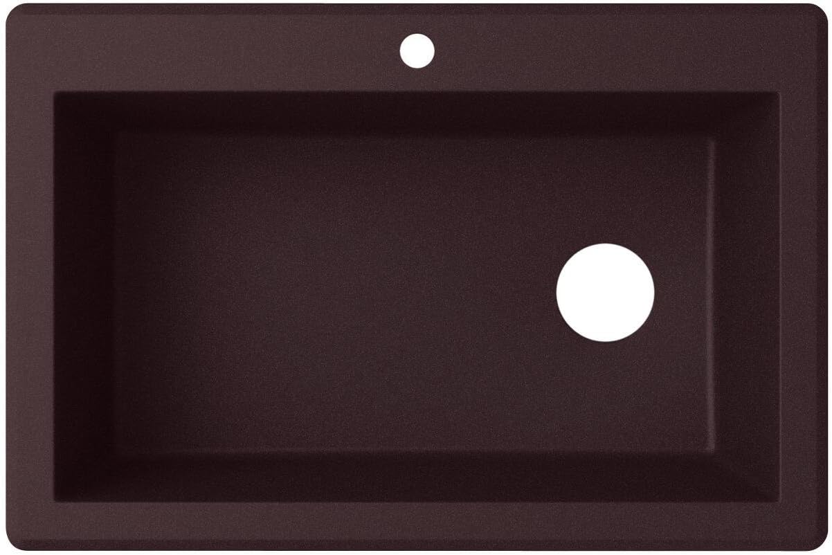 Swanstone QZ03322SB.170 Granite 1-Hole Dual Mount Single-Bowl Kitchen Sink, 44-in L X 22-in H X 9-in H, Espresso