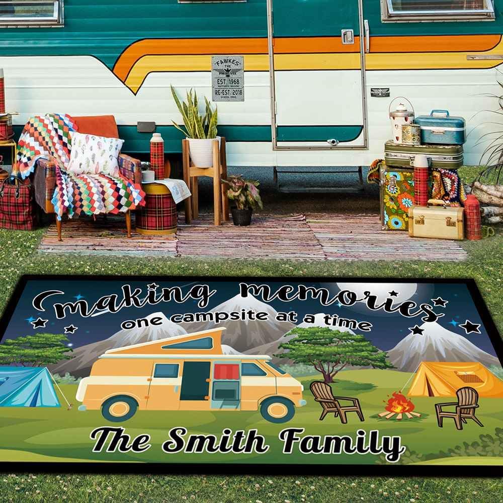 Custom Camping Rug Making Memories RV Trailer Campsite Decor Starry Night Mountain Camping Floor Mat for Outdoors, Patio, Backyard, Picnic, Beach, 30 x 55 Inch RV-4